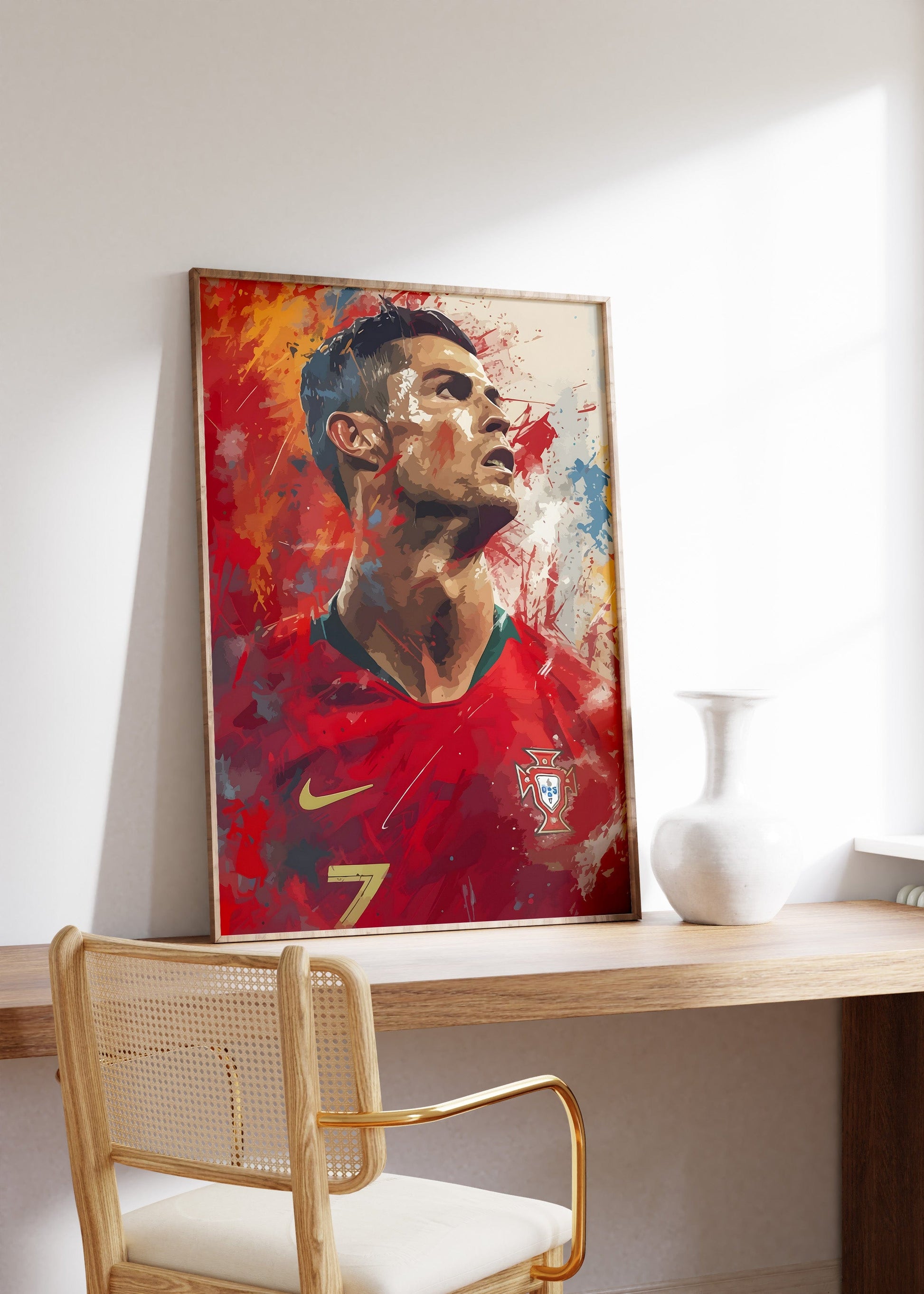 Fußball Legende Ronaldo Portugal · Dynamisches Kunstposter im Splash Art Stil · Wanddeko für Fans · Druck ohne Rahmen - justgoodmood