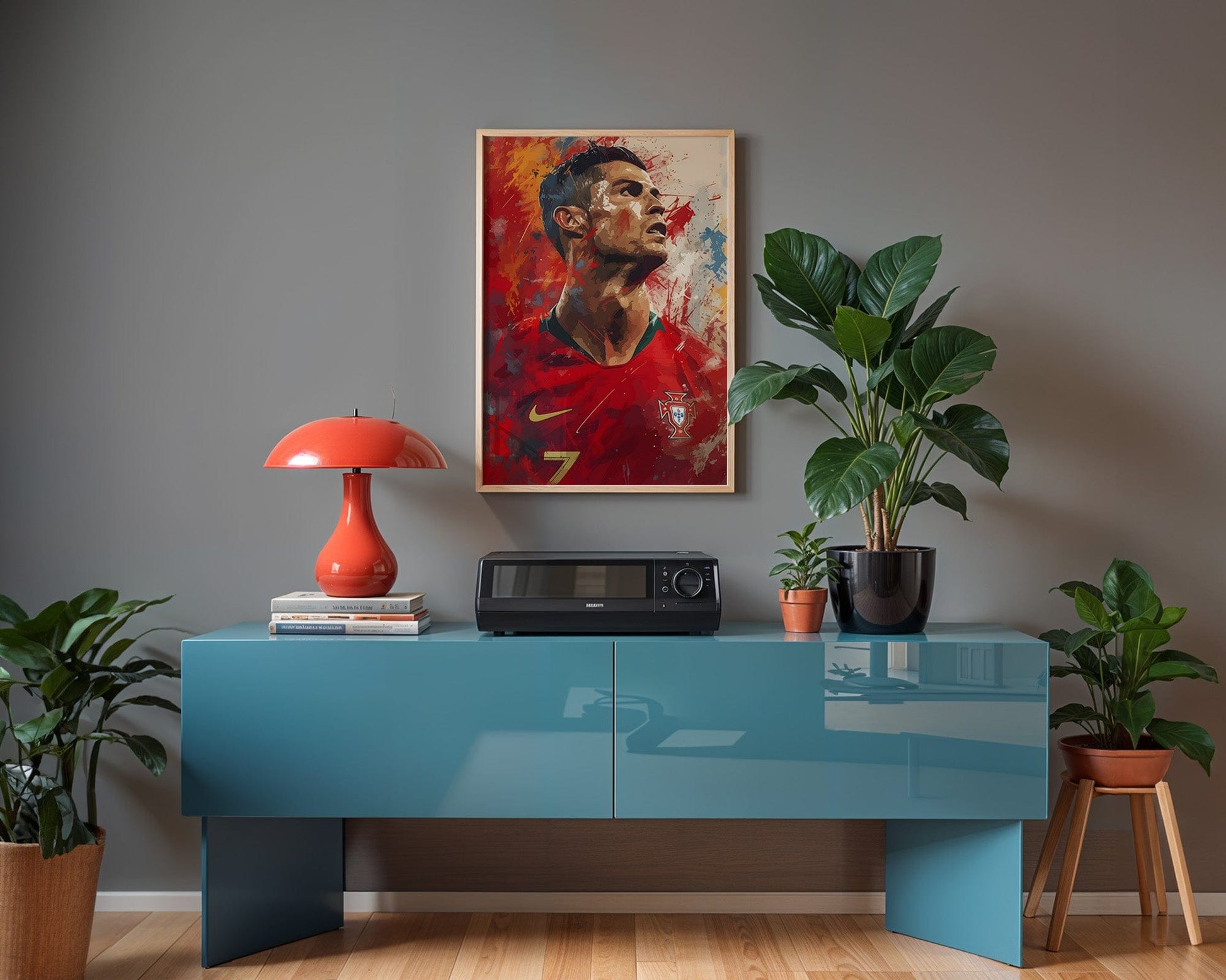 Fußball Legende Ronaldo Portugal · Dynamisches Kunstposter im Splash Art Stil · Wanddeko für Fans · Druck ohne Rahmen - justgoodmood