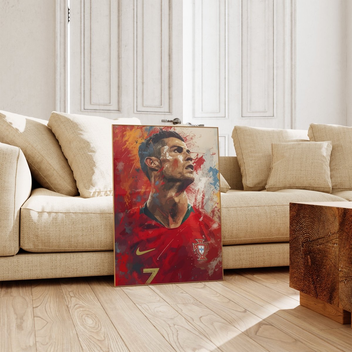 Fußball Legende Ronaldo Portugal · Dynamisches Kunstposter im Splash Art Stil · Wanddeko für Fans · Druck ohne Rahmen - justgoodmood