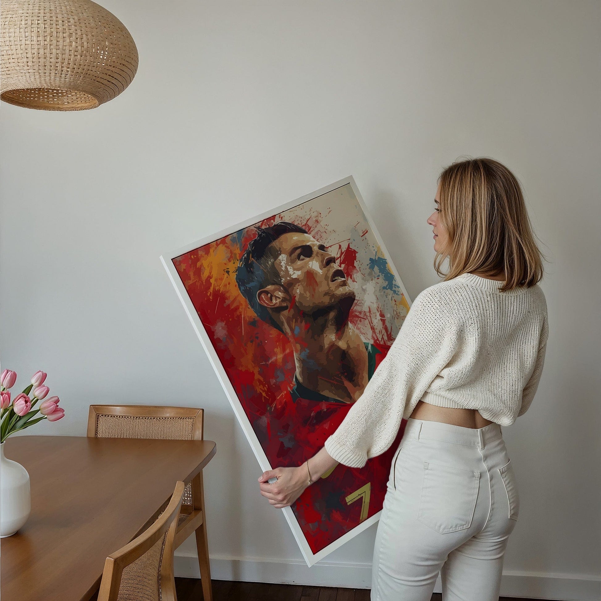 Fußball Legende Ronaldo Portugal · Dynamisches Kunstposter im Splash Art Stil · Wanddeko für Fans · Druck ohne Rahmen - justgoodmood