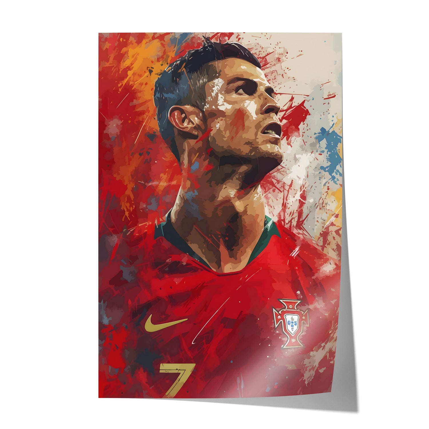 Fußball Legende Ronaldo Portugal · Dynamisches Kunstposter im Splash Art Stil · Wanddeko für Fans · Druck ohne Rahmen - justgoodmood