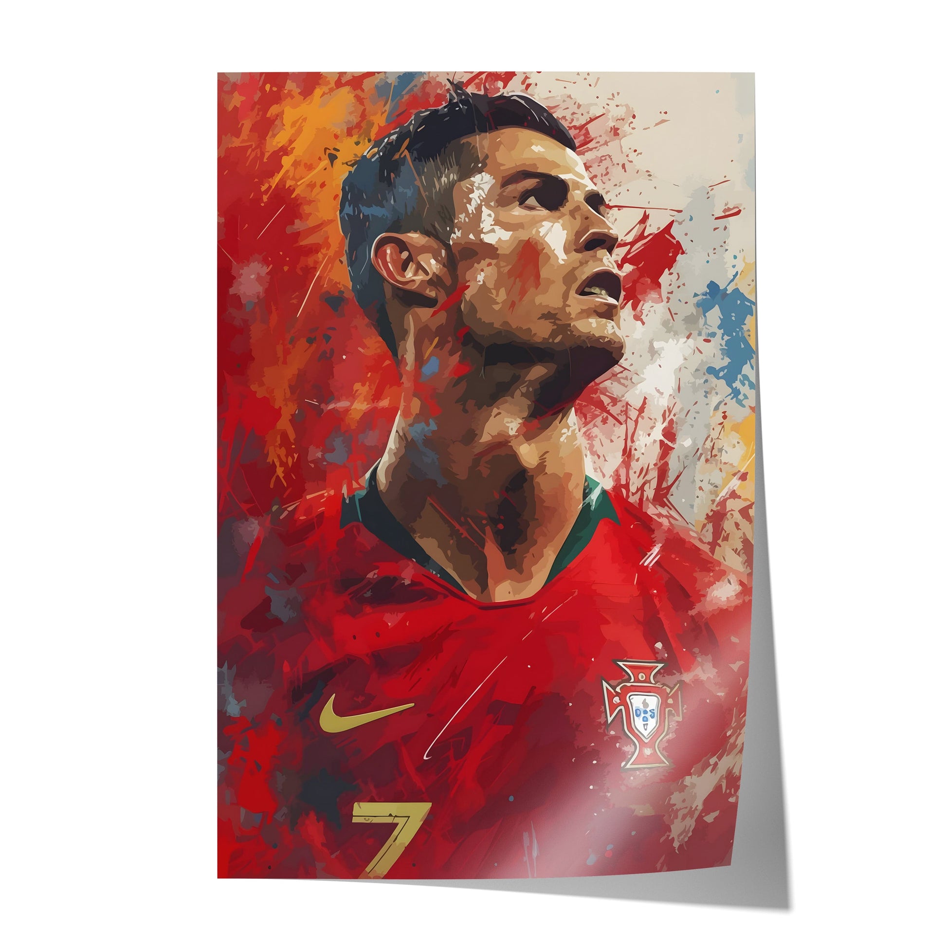 Fußball Legende Ronaldo Portugal · Dynamisches Kunstposter im Splash Art Stil · Wanddeko für Fans · Druck ohne Rahmen - justgoodmood