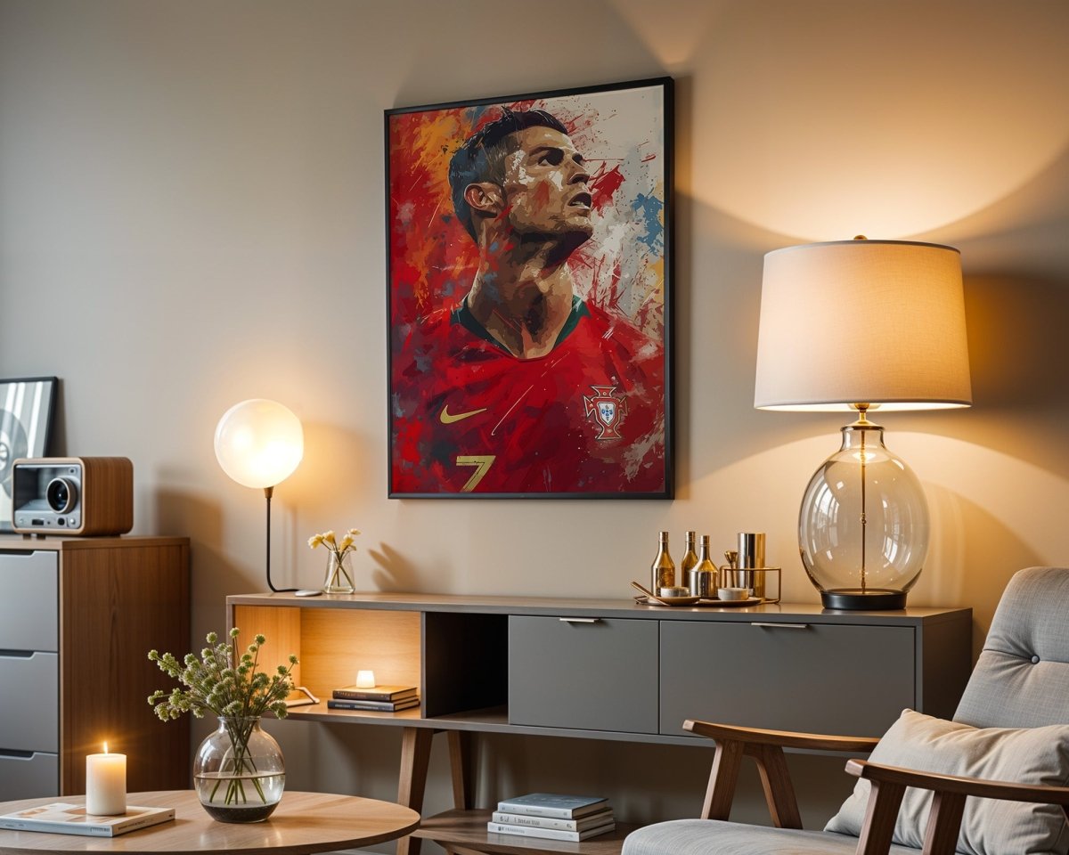 Fußball Legende Ronaldo Portugal · Dynamisches Kunstposter im Splash Art Stil · Wanddeko für Fans · Druck ohne Rahmen - justgoodmood