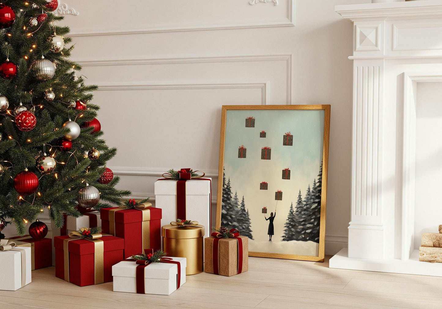 Geschenke Poster · Magische Weihnachts Deko · Geschenkidee · Traumhafte Schnee Szene · Dekoprint ohne Rahmen - justgoodmood