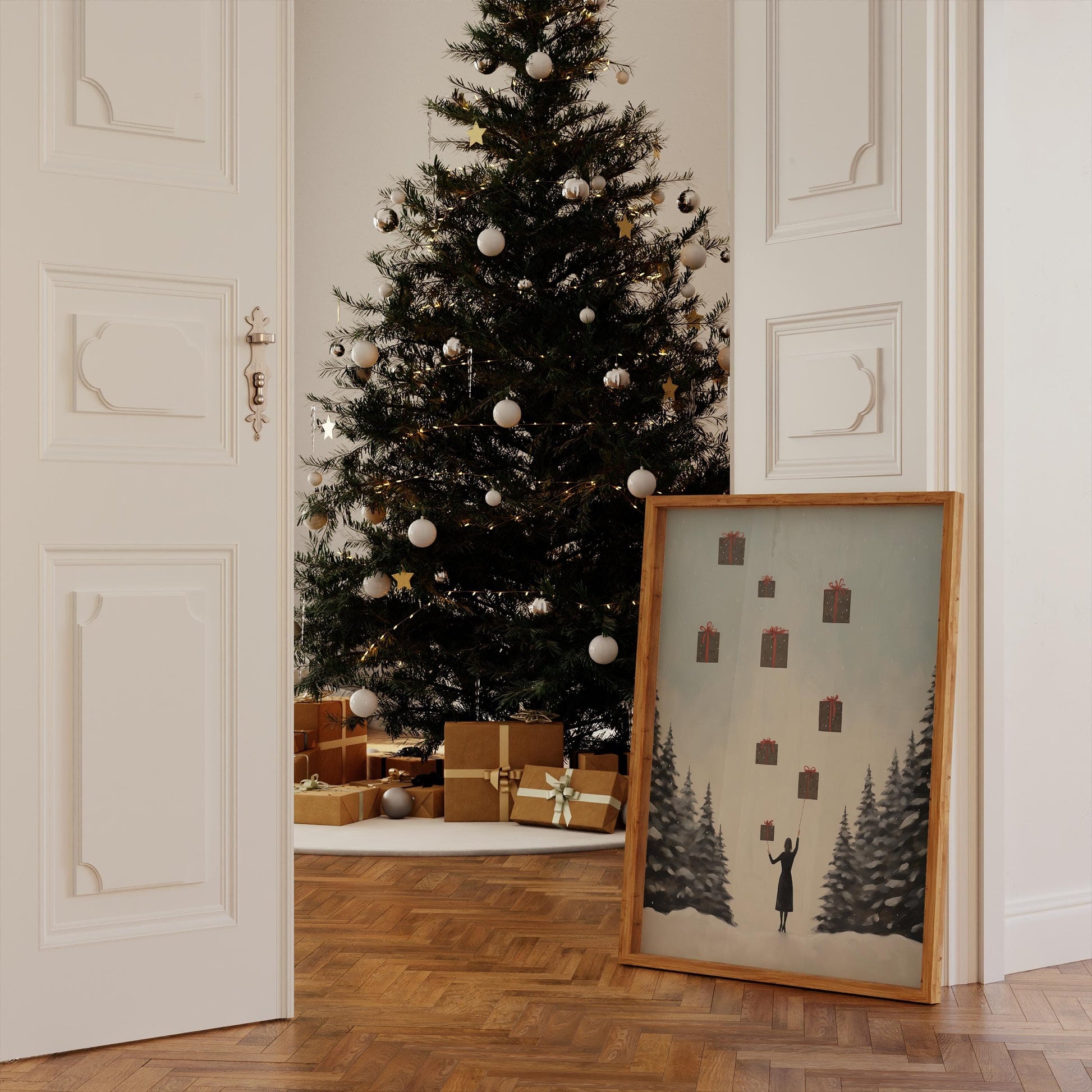 Geschenke Poster · Magische Weihnachts Deko · Geschenkidee · Traumhafte Schnee Szene · Dekoprint ohne Rahmen - justgoodmood