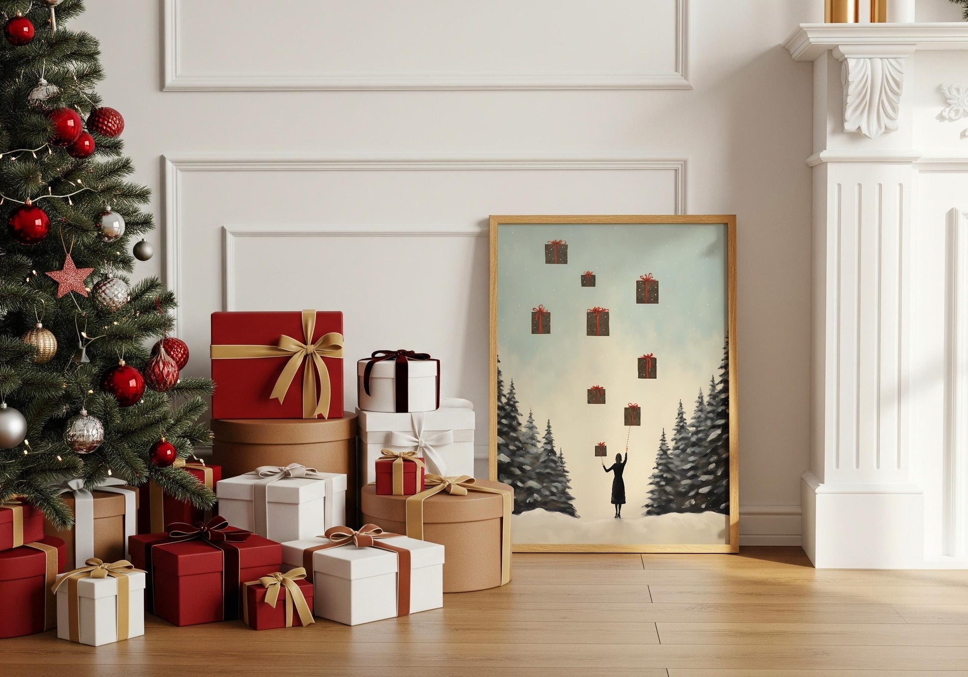 Geschenke Poster · Magische Weihnachts Deko · Geschenkidee · Traumhafte Schnee Szene · Dekoprint ohne Rahmen - justgoodmood