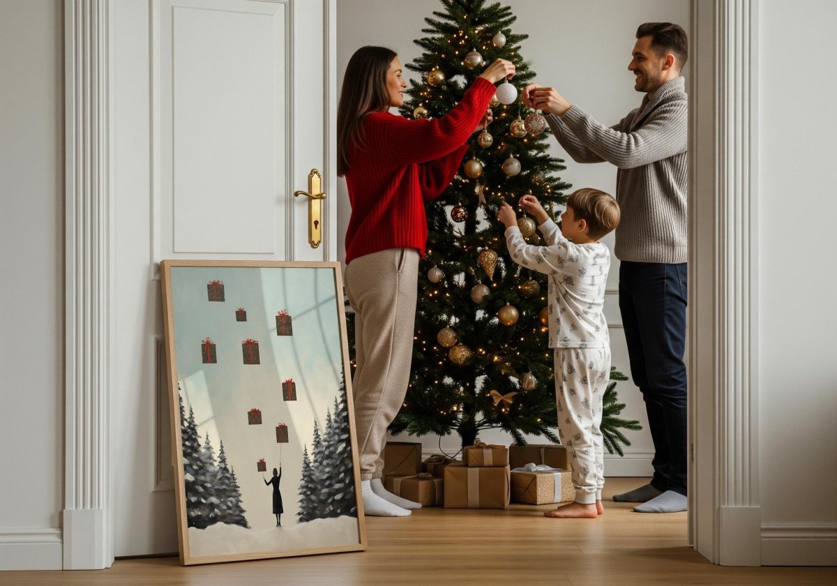 Geschenke Poster · Magische Weihnachts Deko · Geschenkidee · Traumhafte Schnee Szene · Dekoprint ohne Rahmen - justgoodmood