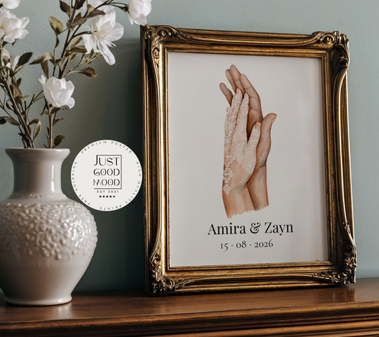 Henna Hochzeit Personalisiert Hände Poster Minimal Aquarell Paar Namen Datum · Hochzeitsgeschenk · Wand Deko · Kunst Druck · Deko Print ohne Rahmen