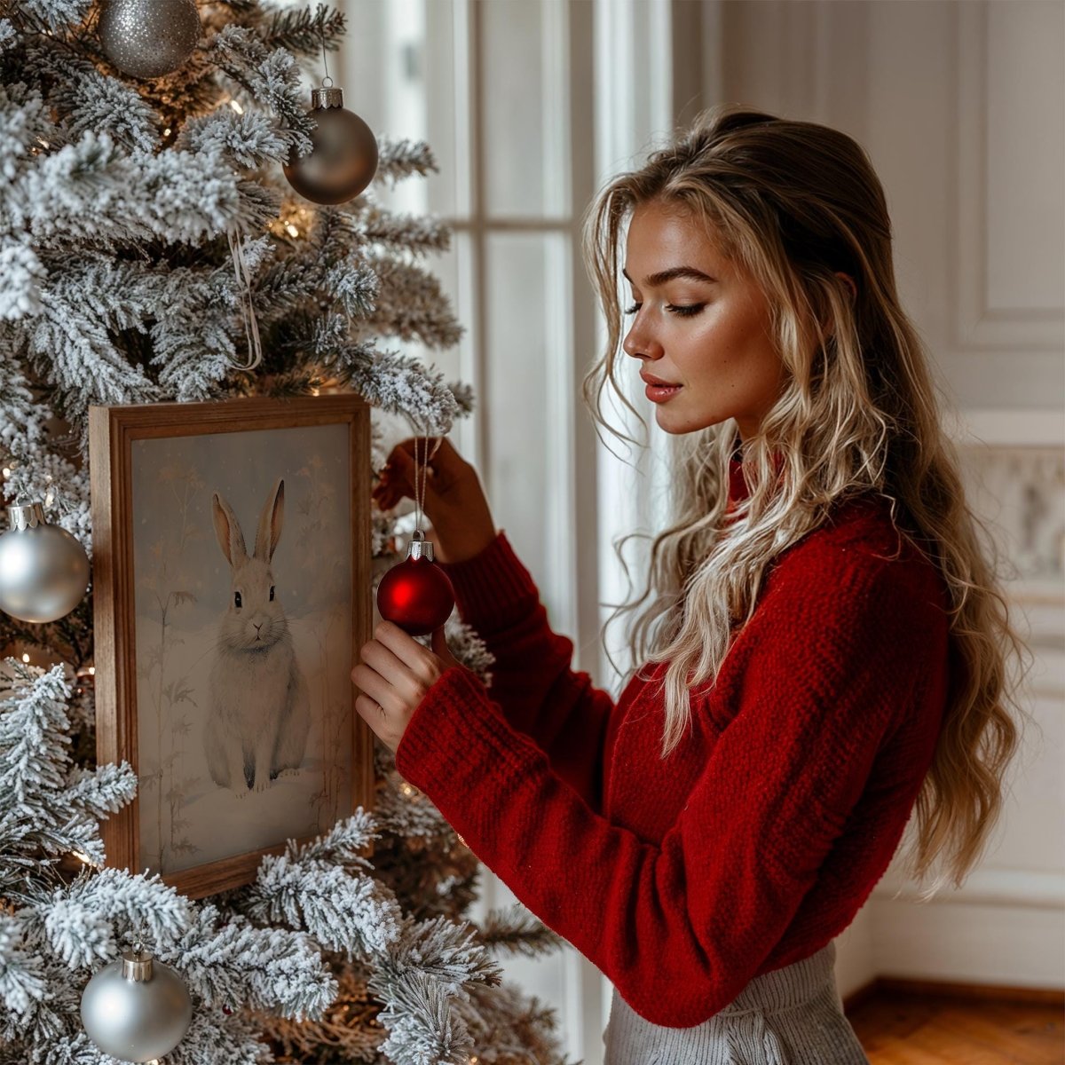 Hase Winter Poster · Niedliches Tierbild im Schnee · Geschenkidee · Skandinavische Weihnachtsdeko · Dekoprint ohne Rahmen - justgoodmood