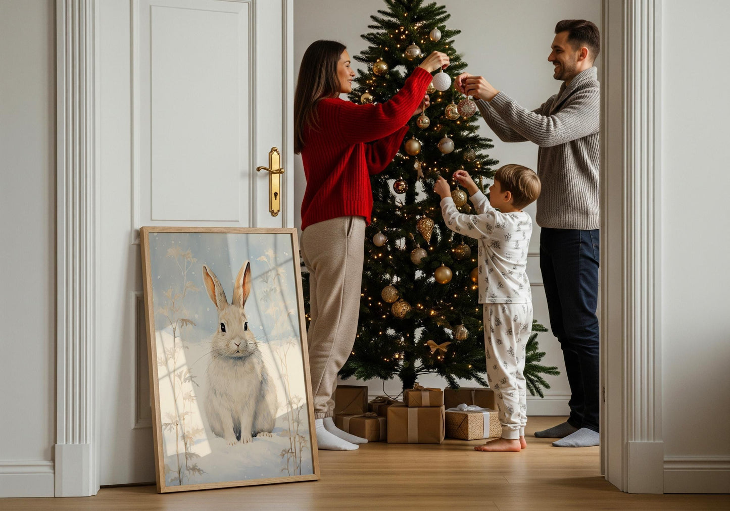 Hase Winter Poster · Niedliches Tierbild im Schnee · Geschenkidee · Skandinavische Weihnachtsdeko · Dekoprint ohne Rahmen - justgoodmood