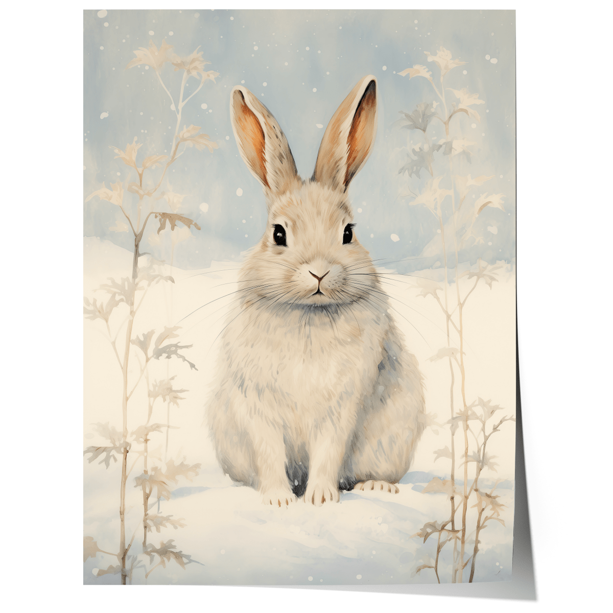 Hase Winter Poster · Niedliches Tierbild im Schnee · Geschenkidee · Skandinavische Weihnachtsdeko · Dekoprint ohne Rahmen - justgoodmood