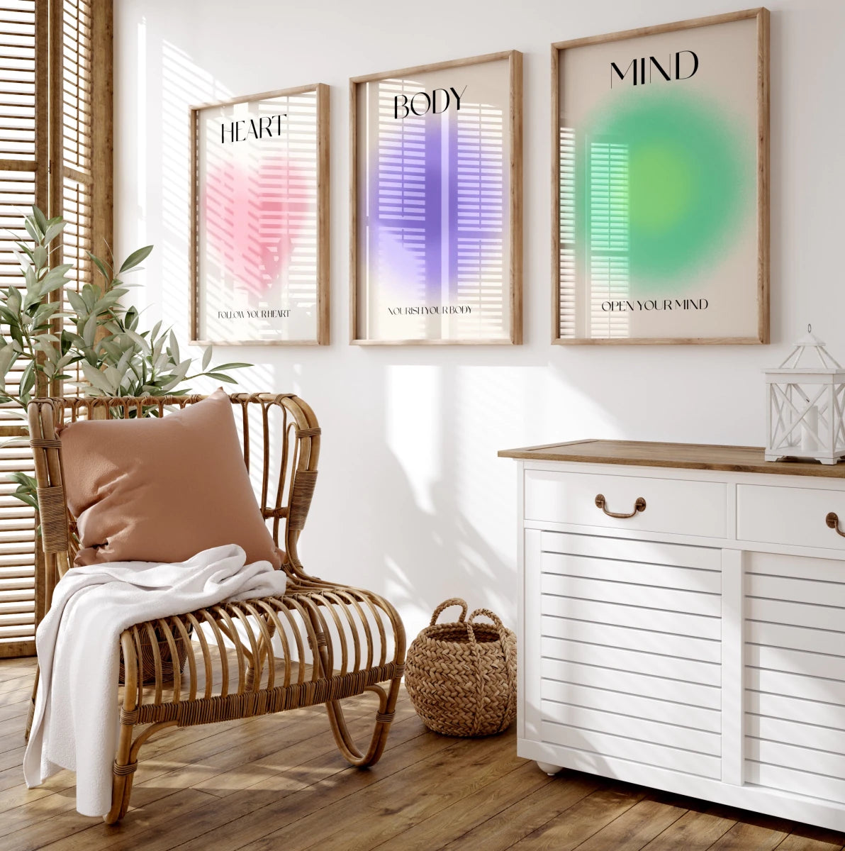 Heart Body Mind Soul Poster · Motivations Sprüche Set · Minimalistische Typografie mit Farbverlauf Design · Print ohne Rahmen - justgoodmood