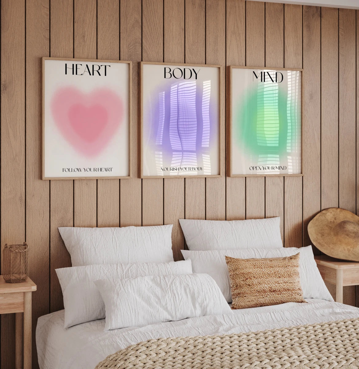 Heart Body Mind Soul Poster · Motivations Sprüche Set · Minimalistische Typografie mit Farbverlauf Design · Print ohne Rahmen - justgoodmood