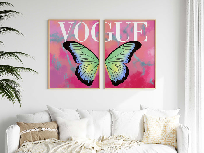 2er Vogue Schmetterling Poster – Premium Baumwolle