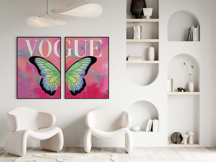 2er Vogue Schmetterling Poster – Premium Baumwolle