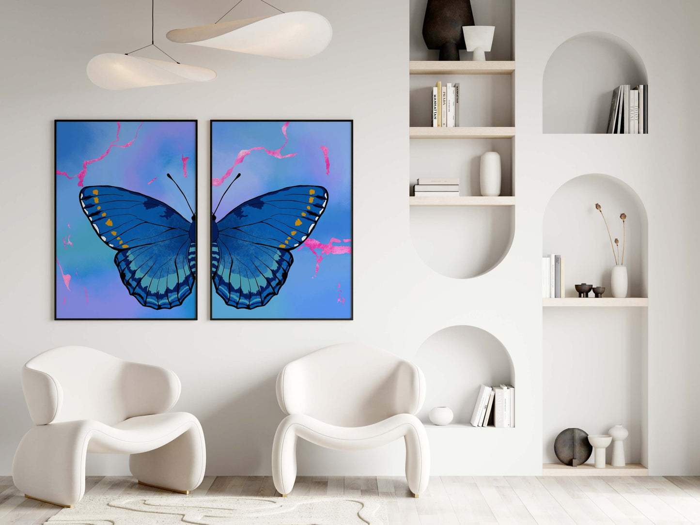 Blue Butterfly Wings Poster · Geschenkidee · Minimalistisches Butterfly Style Design · Urban Kunst · Moderne Wanddeko · Print ohne Rahmen