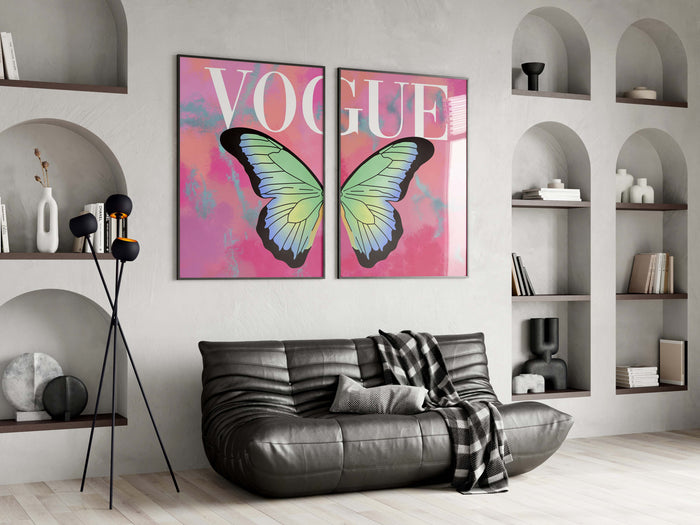 2er Vogue Schmetterling Poster – Premium Baumwolle