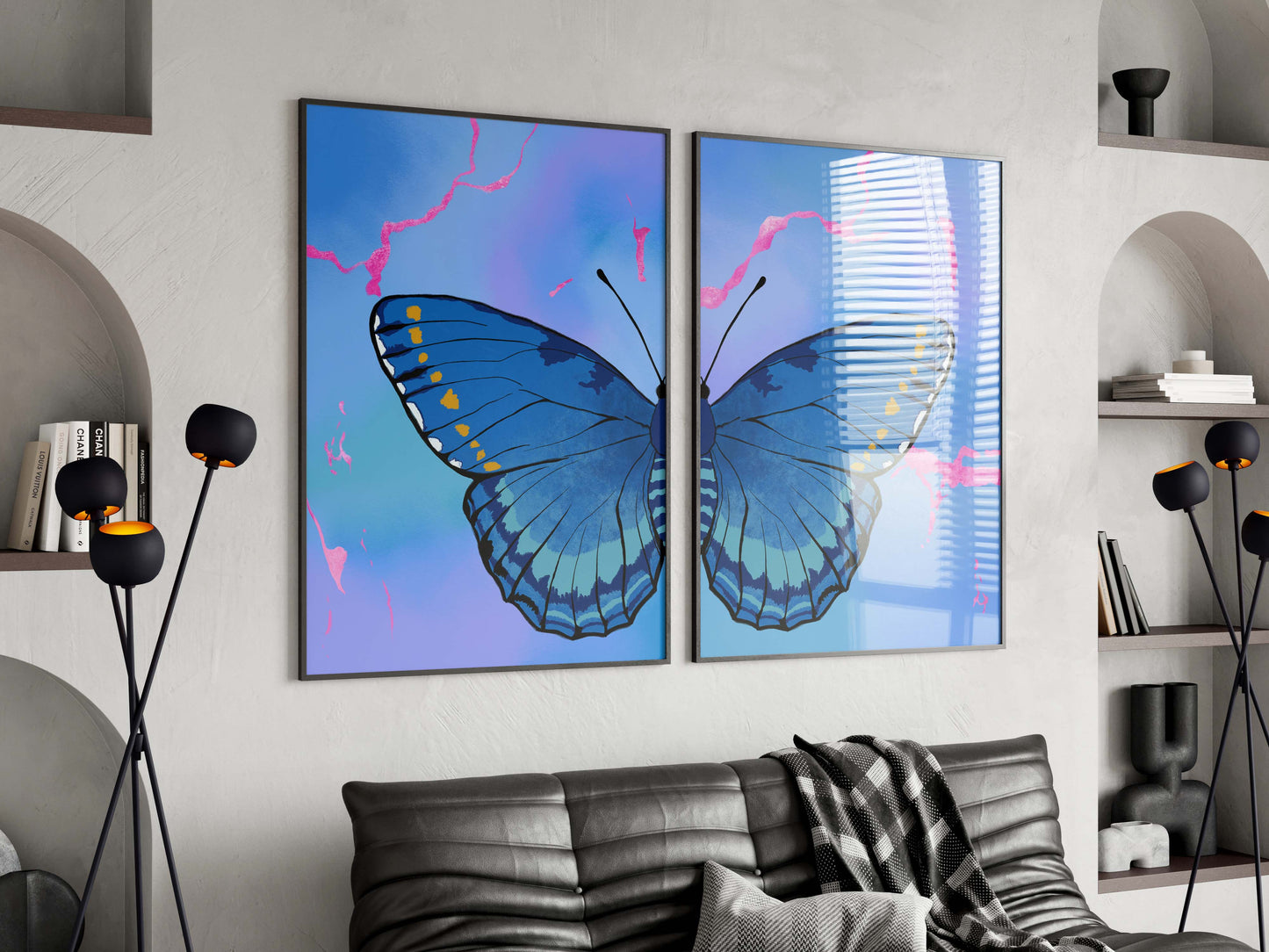 Blue Butterfly Wings Poster · Geschenkidee · Minimalistisches Butterfly Style Design · Urban Kunst · Moderne Wanddeko · Print ohne Rahmen