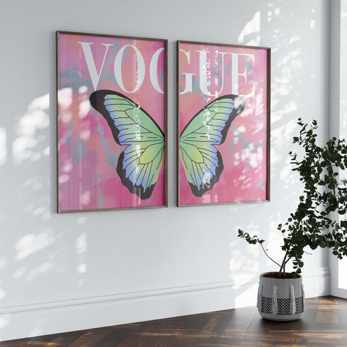 2er Vogue Schmetterling Poster – Premium Baumwolle
