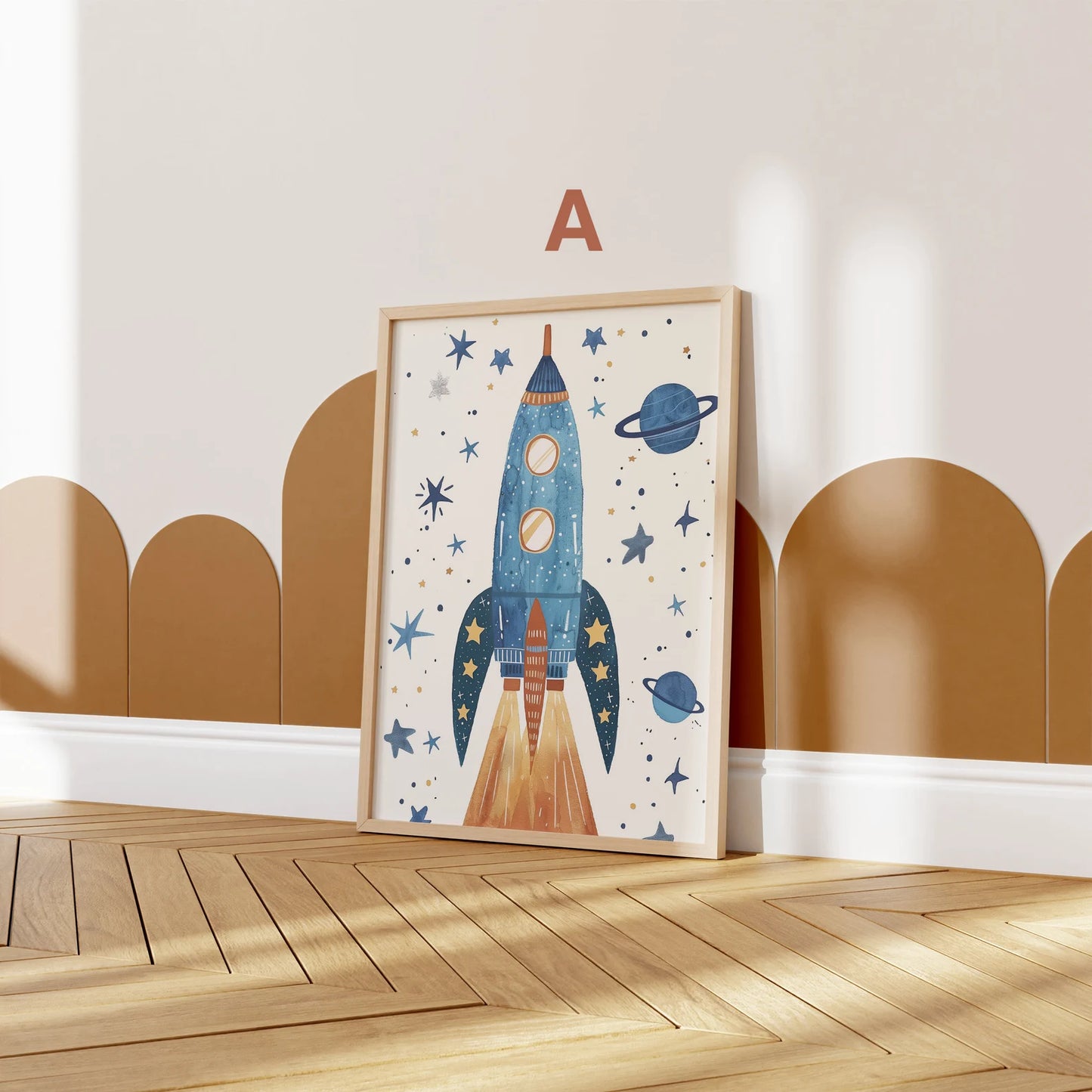 Astronaut Poster Kinderzimmer · Geschenkidee für Kinder · Kinderzimmer Deko · Weltraum Rakete & Planeten · Deko Print ohne Rahmen