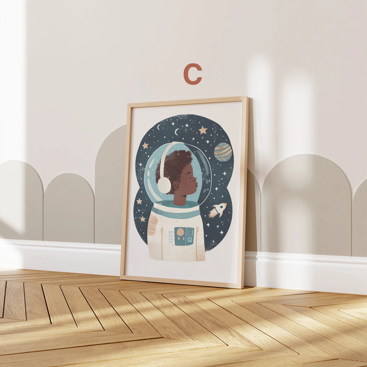 Astronaut Poster Kinderzimmer · Geschenkidee für Kinder · Kinderzimmer Deko · Weltraum Rakete & Planeten · Deko Print ohne Rahmen