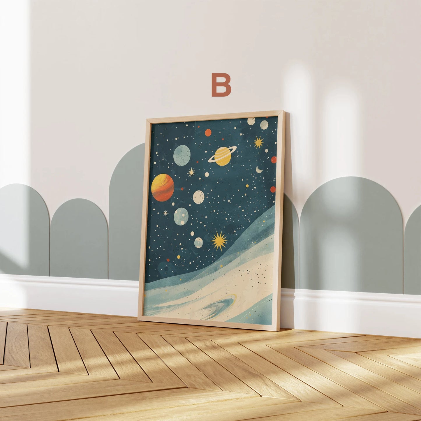 Astronaut Poster Kinderzimmer · Geschenkidee für Kinder · Kinderzimmer Deko · Weltraum Rakete & Planeten · Deko Print ohne Rahmen