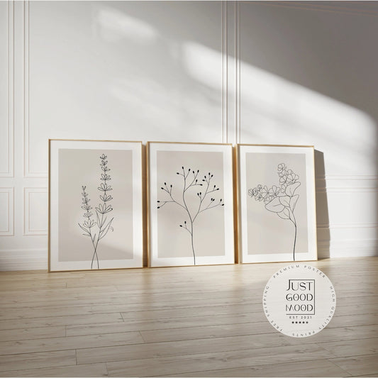 Blumen Minimalistisch Poster · Geschenkidee · Handgezeichnet · Abstract Flower Set of 3 · Line Art · Wand Deko · Deko Print ohne Rahmen