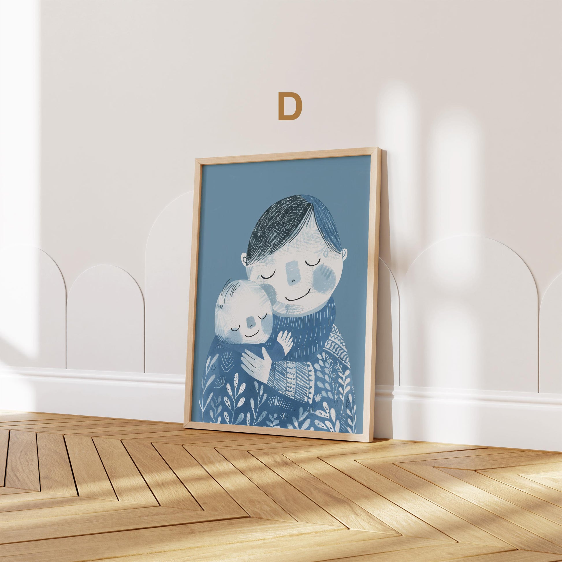 Farbenfrohes Aquarell-Poster von JUSTGOODMOOD, das eine Mutter mit ihrem Kind zeigt, perfekte Wanddeko für das Kinderzimmer mit dem Titel 'Junge Wissenschaftler & Mädchen Künstlerin'.