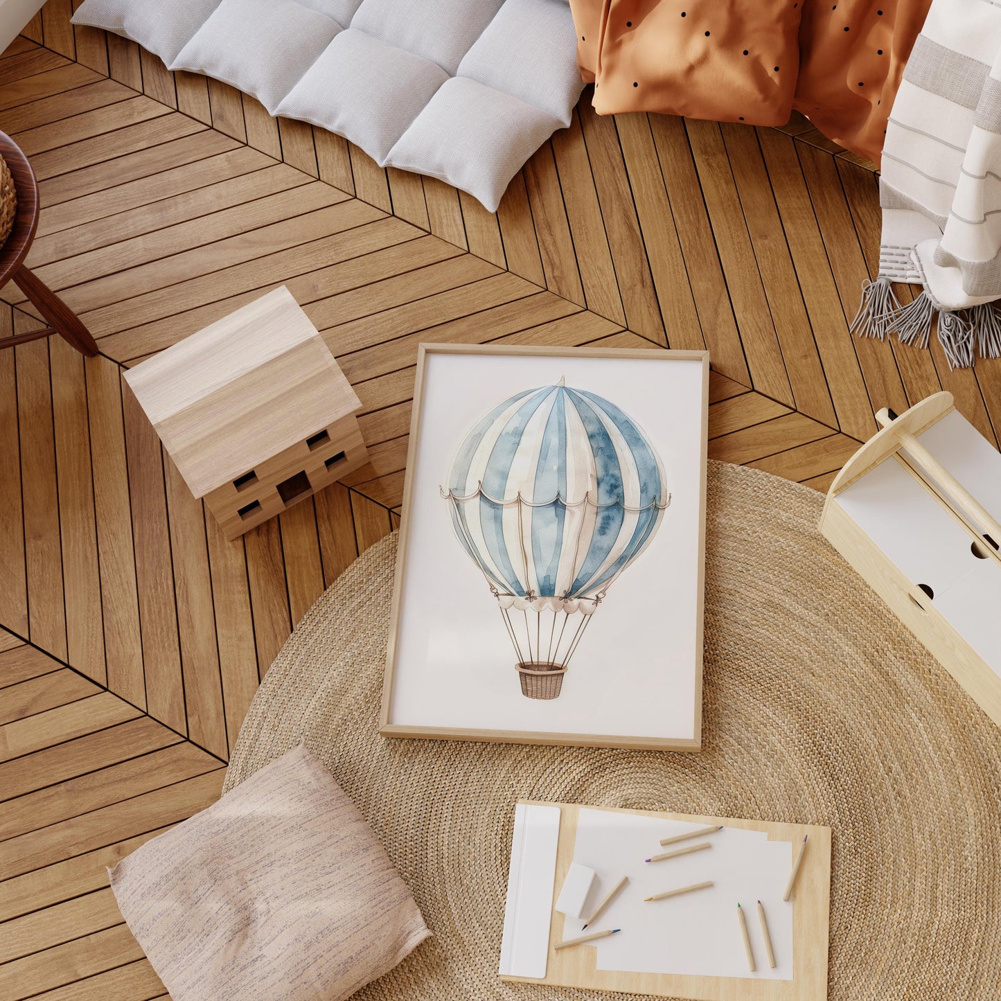 Poster Kinderzimmer Heißluftballon Flugzeug Aquarell Flugträume · Kinderzimmer Bilder · Wand Deko · Kunst Druck · Deko Print · ohne Rahmen