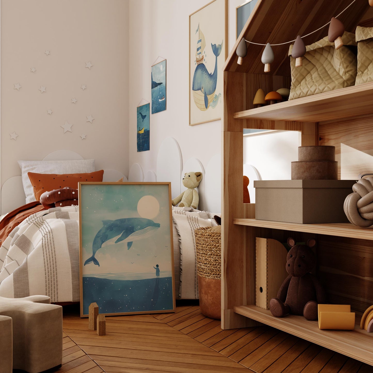 Wal Poster Kinderzimmer · Geschenkidee für Kinder ·Märchenhafte Ozeane · Traumhaftes Wal Abenteuer · Kind trifft Wal ·Deko Print ohne Rahmen