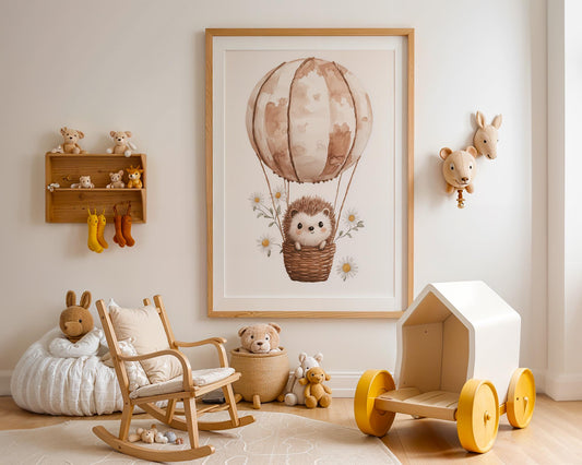 Boho Babyzimmer Poster · Wolke, Heißluftballon , Herzen , Mond und Sterne , Haus und Sonne , Schmetterlinge · Deko Print ohne Rahmen
