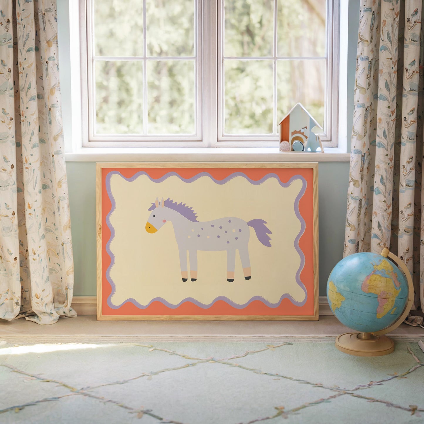 Poster Kinderzimmer Pferd · Lila Pony mit Punkten · Niedliches Tierposter für Mädchenzimmer & Babyzimmer · Skandi Deko · Print ohne Rahmen