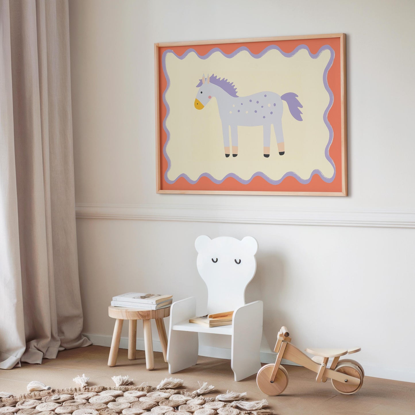 Poster Kinderzimmer Pferd · Lila Pony mit Punkten · Niedliches Tierposter für Mädchenzimmer & Babyzimmer · Skandi Deko · Print ohne Rahmen