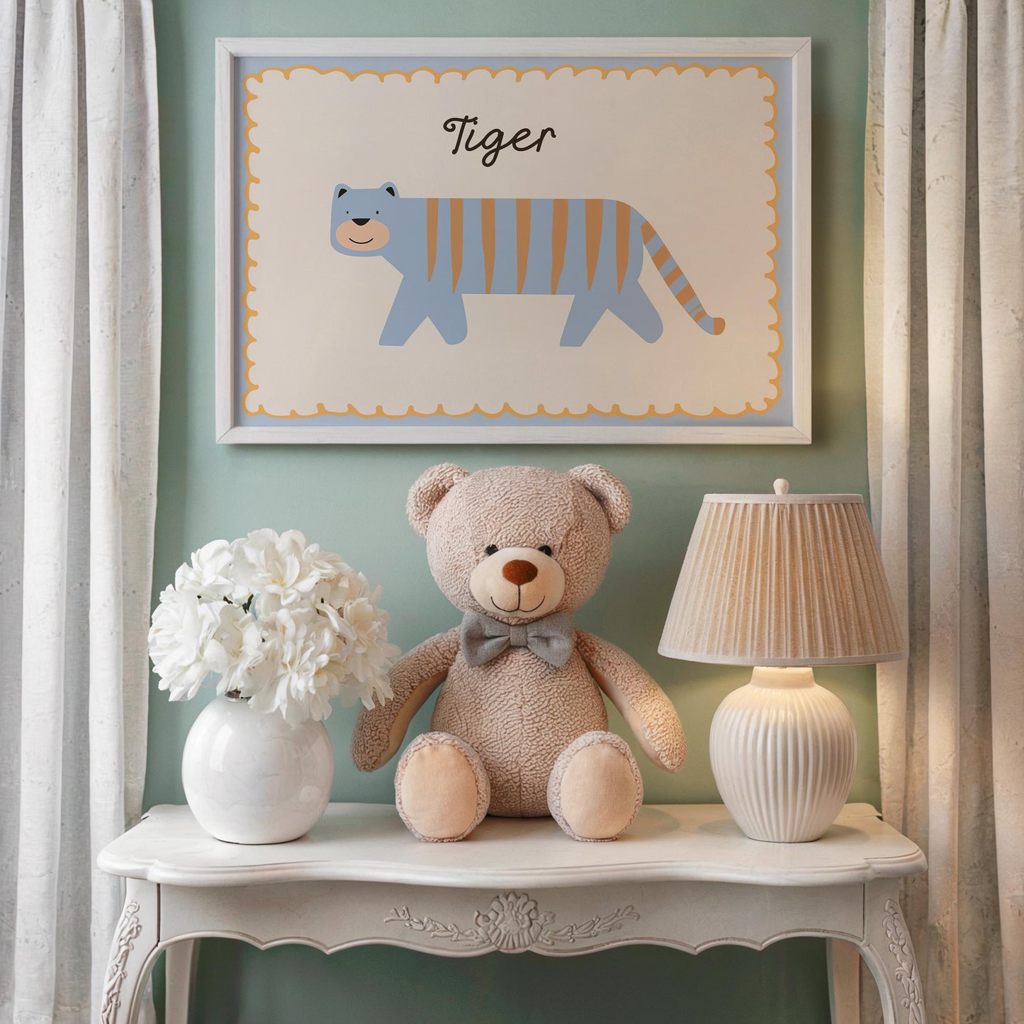 Poster Kinderzimmer Tiger · Süßer blauer Tiger mit Streifen · Tierposter für Jungen & Mädchen · Skandi Dekoprint ohne Rahmen