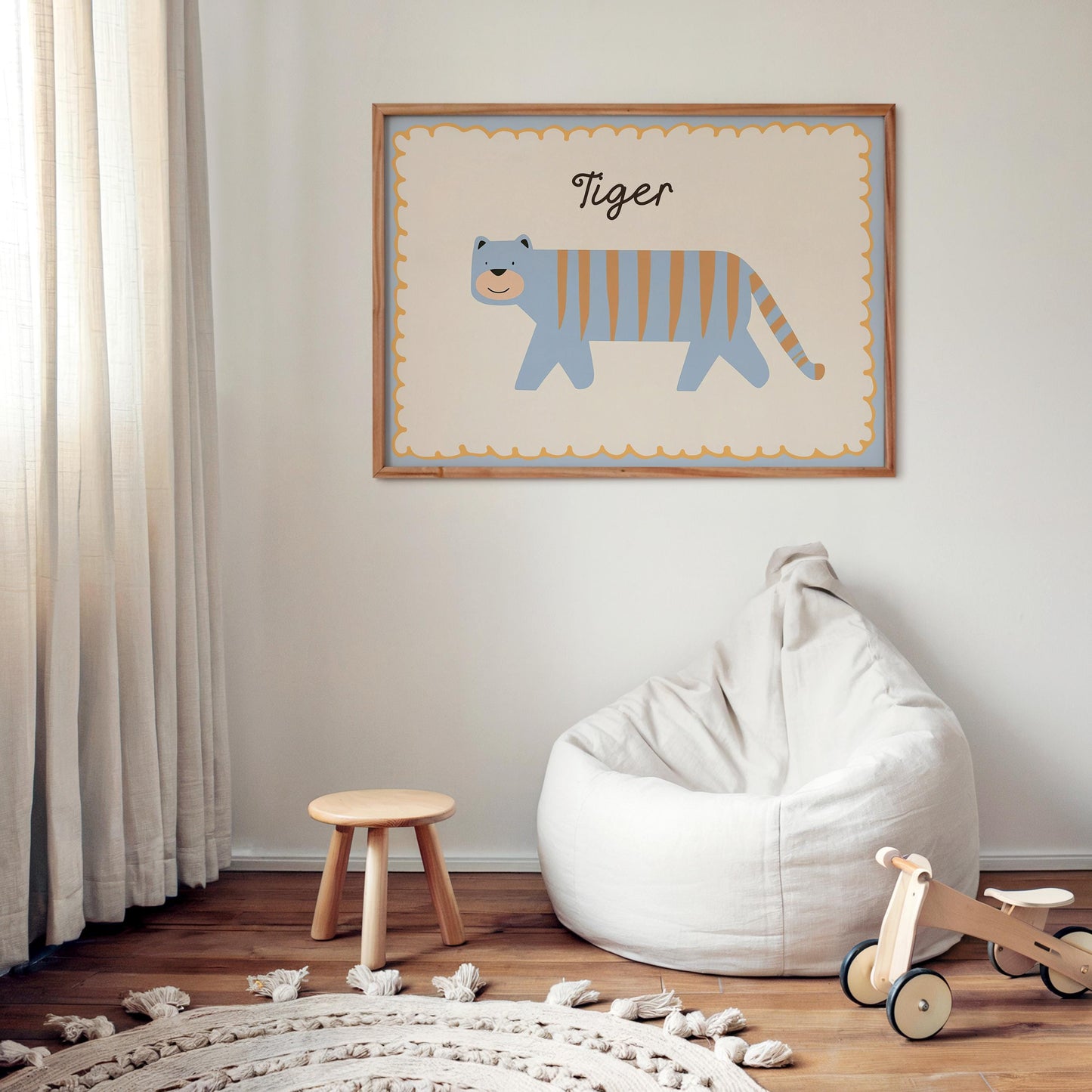 Poster Kinderzimmer Tiger · Süßer blauer Tiger mit Streifen · Tierposter für Jungen & Mädchen · Skandi Dekoprint ohne Rahmen