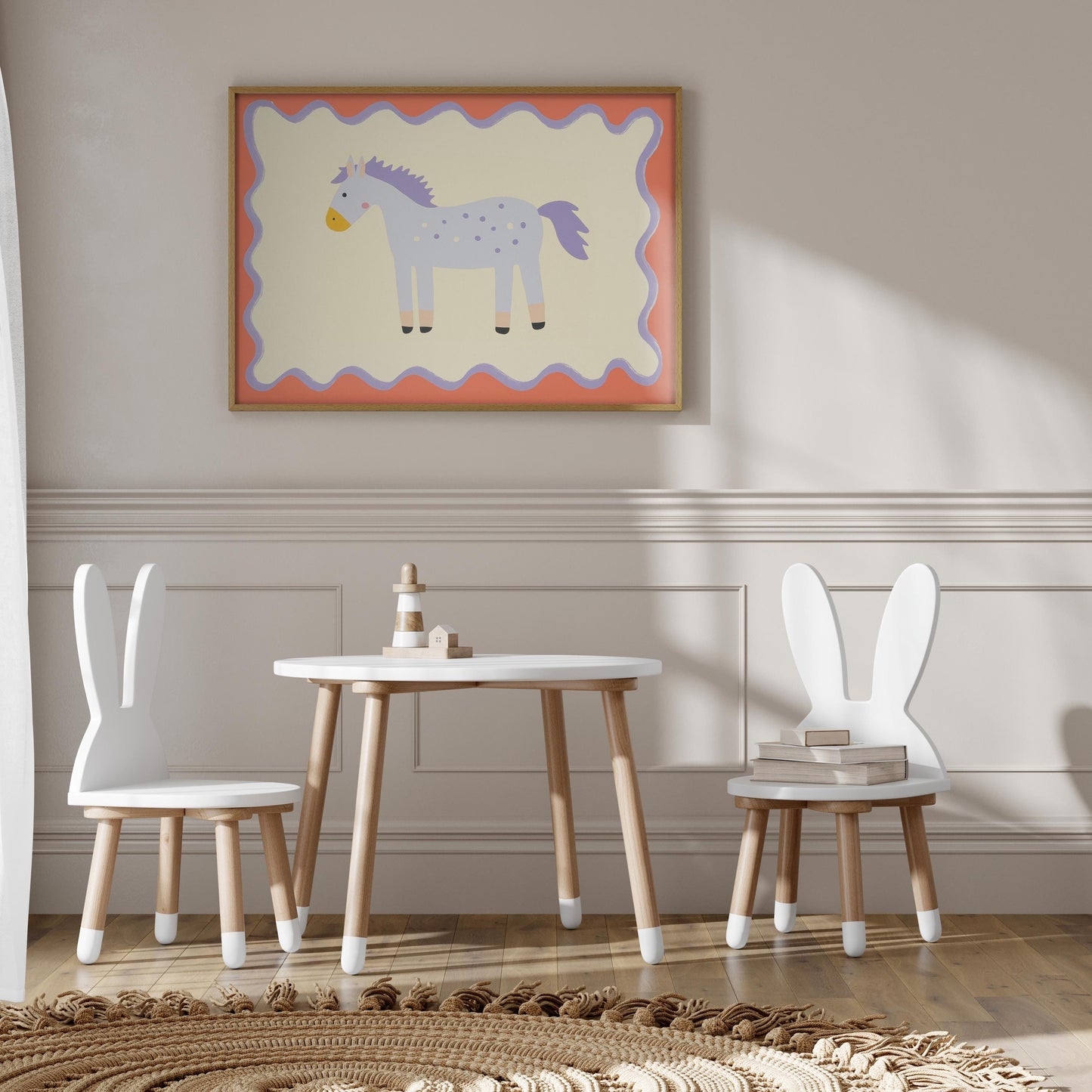 Poster Kinderzimmer Pferd · Lila Pony mit Punkten · Niedliches Tierposter für Mädchenzimmer & Babyzimmer · Skandi Deko · Print ohne Rahmen