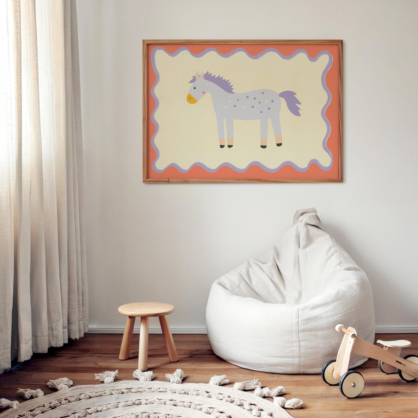 Poster Kinderzimmer Pferd · Lila Pony mit Punkten · Niedliches Tierposter für Mädchenzimmer & Babyzimmer · Skandi Deko · Print ohne Rahmen