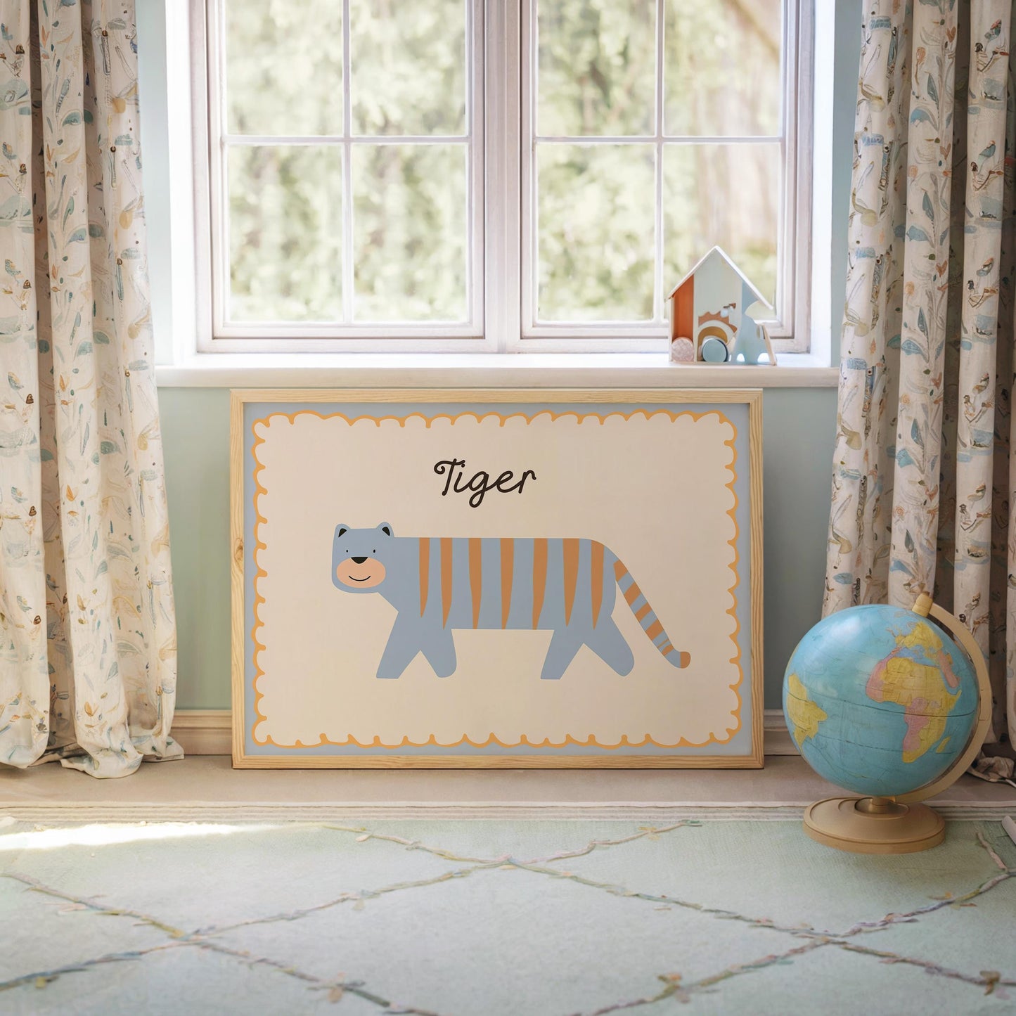 Poster Kinderzimmer Tiger · Süßer blauer Tiger mit Streifen · Tierposter für Jungen & Mädchen · Skandi Dekoprint ohne Rahmen