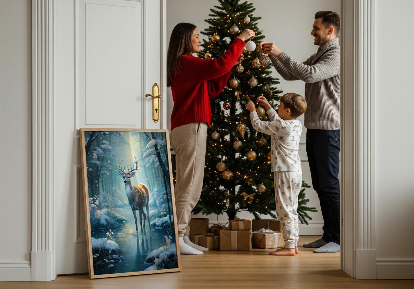 Hirsch Winter Poster · Geschenkidee für Weihnachtsliebhaber · Magischer Wald Schnee Hirsch · Dekoprint ohne Rahmen