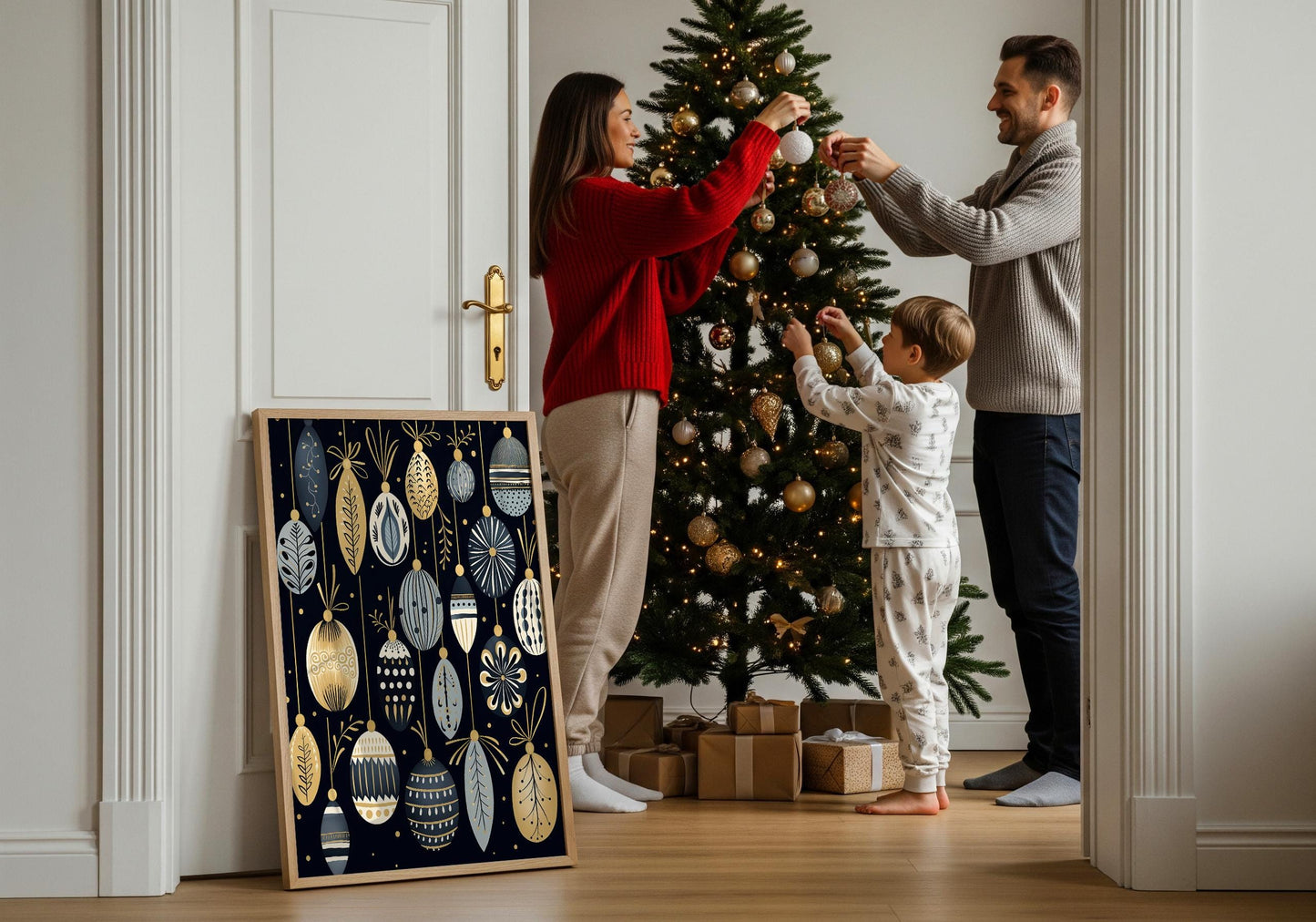 Weihnachtskugeln Poster · Geschenkidee für Weihnachtsliebhaber · Skandinavische Weihnachtsdeko · Dekoprint ohne Rahmen