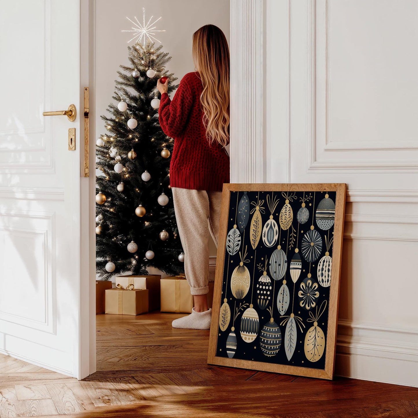 Weihnachtskugeln Poster · Geschenkidee für Weihnachtsliebhaber · Skandinavische Weihnachtsdeko · Dekoprint ohne Rahmen