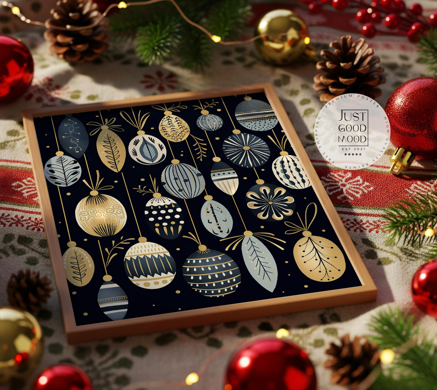 Weihnachtskugeln Poster · Geschenkidee für Weihnachtsliebhaber · Skandinavische Weihnachtsdeko · Dekoprint ohne Rahmen