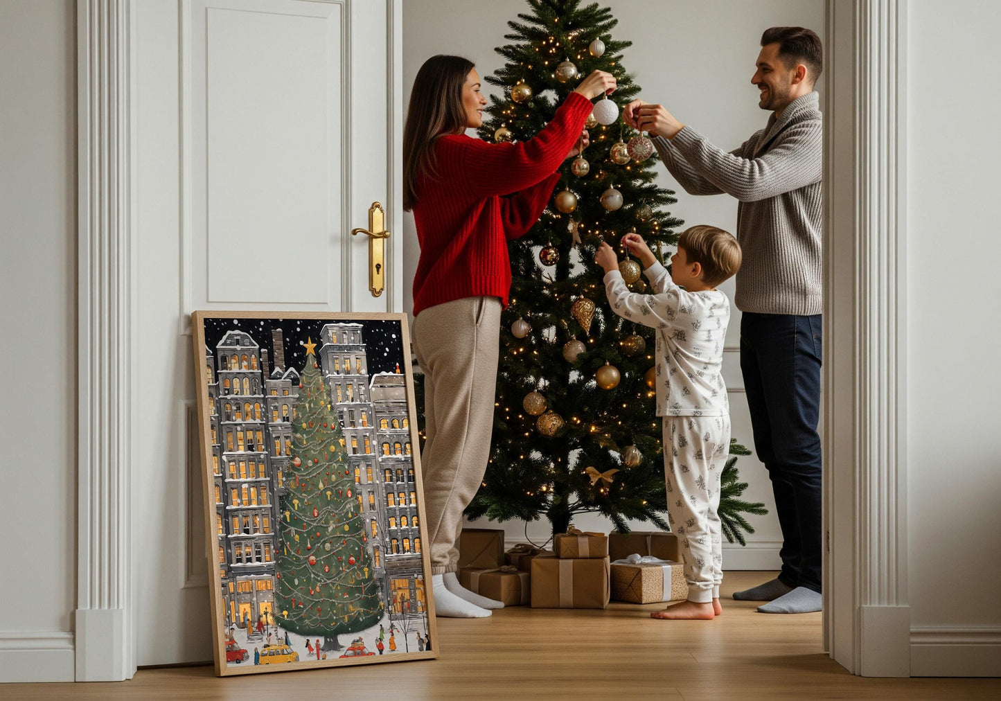 Weihnachtsbaum New York Poster · Manhattan Soho Greenwich Village · Geschenkidee · Festliche Weihnachtskunst · Dekoprint ohne Rahmen