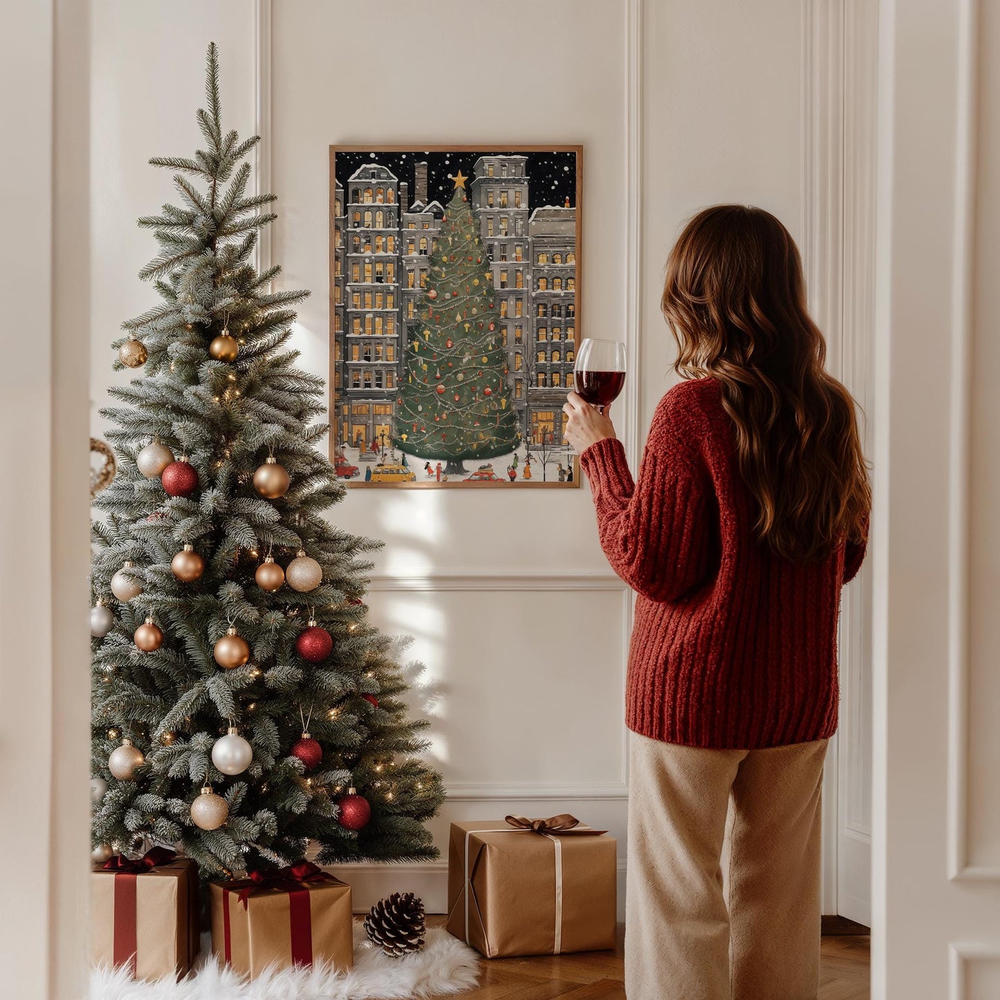 Weihnachtsbaum New York Poster · Manhattan Soho Greenwich Village · Geschenkidee · Festliche Weihnachtskunst · Dekoprint ohne Rahmen