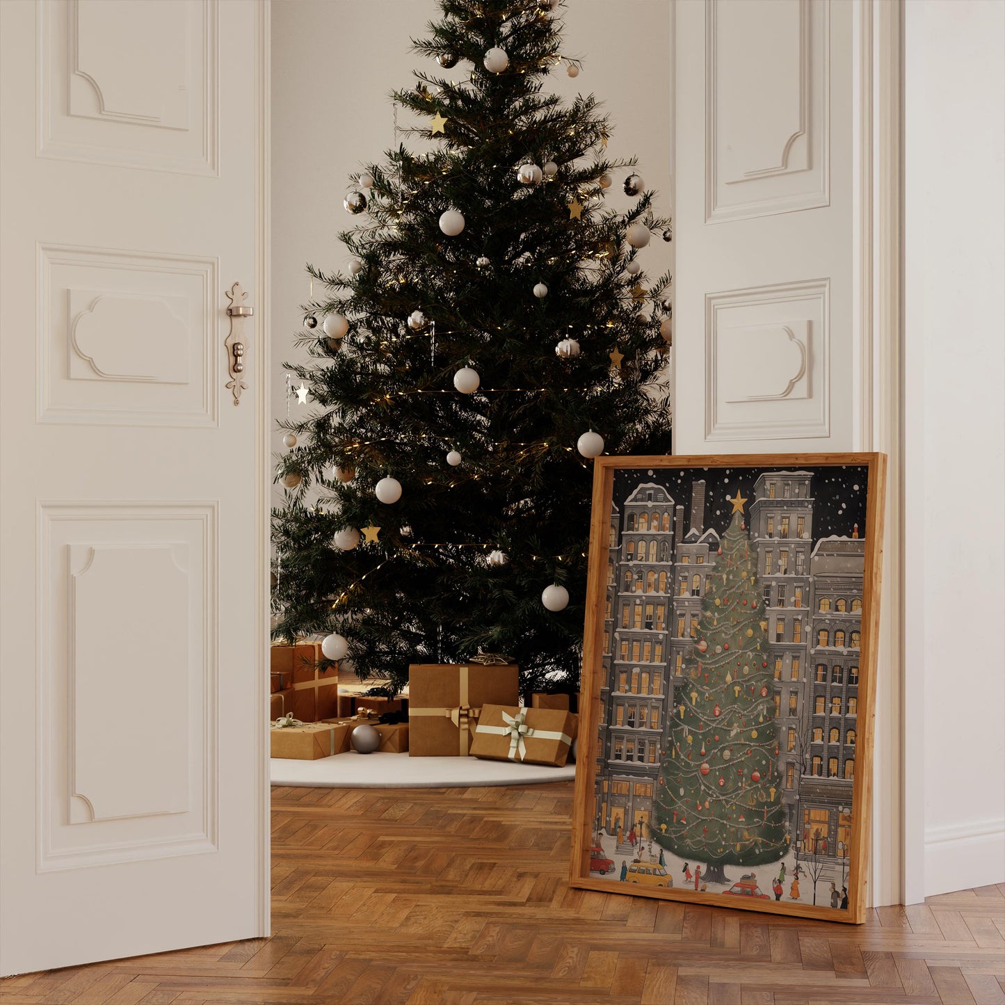 Weihnachtsbaum New York Poster · Manhattan Soho Greenwich Village · Geschenkidee · Festliche Weihnachtskunst · Dekoprint ohne Rahmen