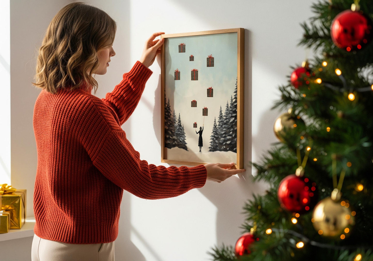 Geschenke Poster · Magische Weihnachts Deko · Geschenkidee · Traumhafte Schnee Szene · Dekoprint ohne Rahmen