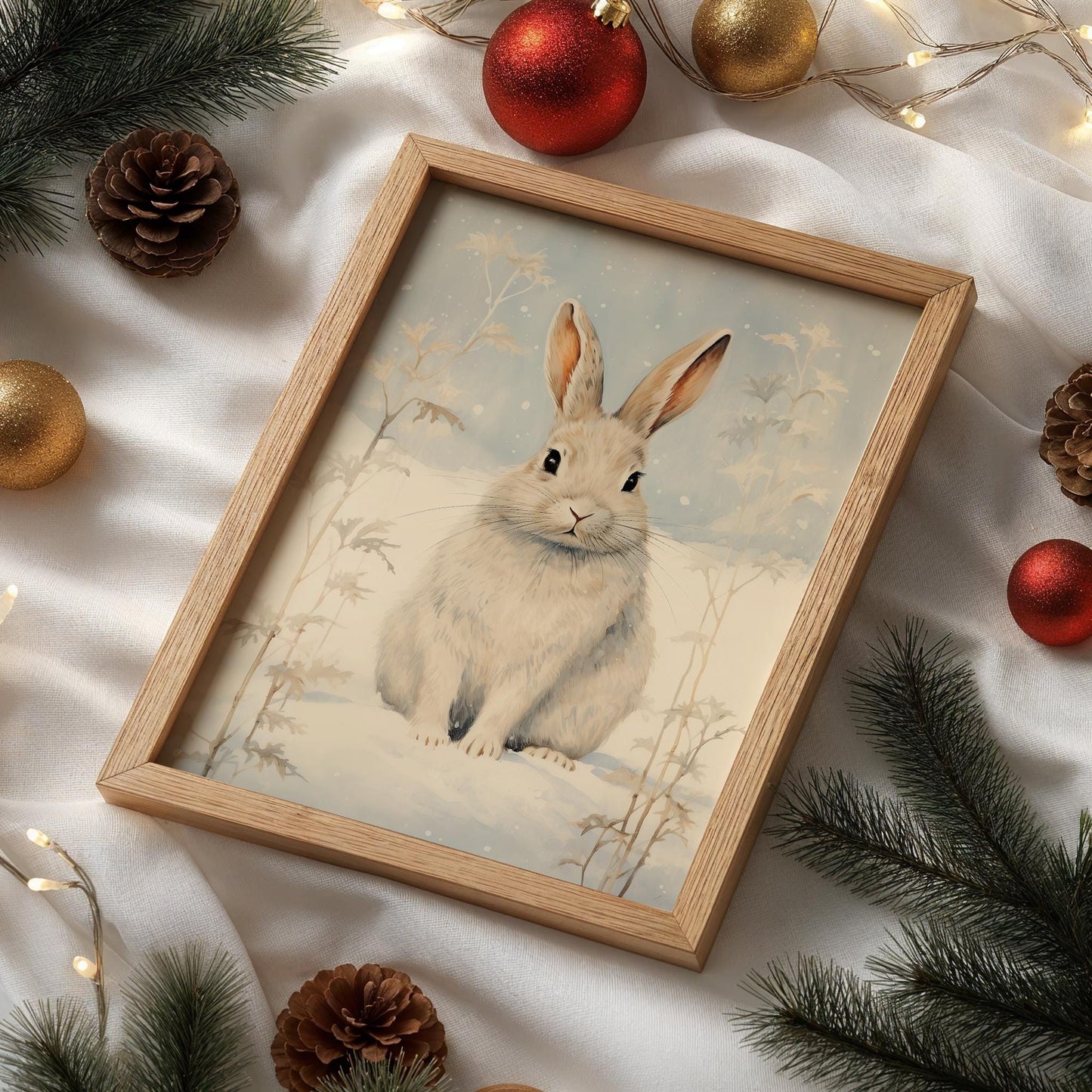 Hase Winter Poster · Niedliches Tierbild im Schnee · Geschenkidee · Skandinavische Weihnachtsdeko · Dekoprint ohne Rahmen