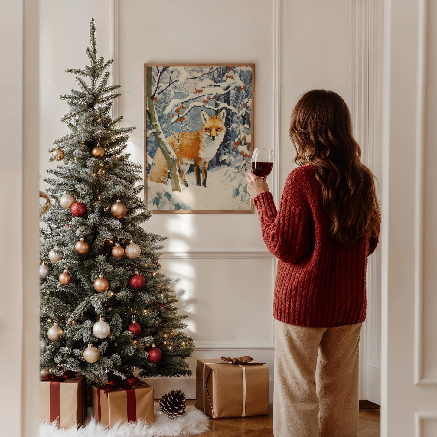 Fuchs im Winterwald Poster · Niedliches Tierbild im Schnee · Geschenkidee · Skandinavische Weihnachtsdeko · Dekoprint ohne Rahmen