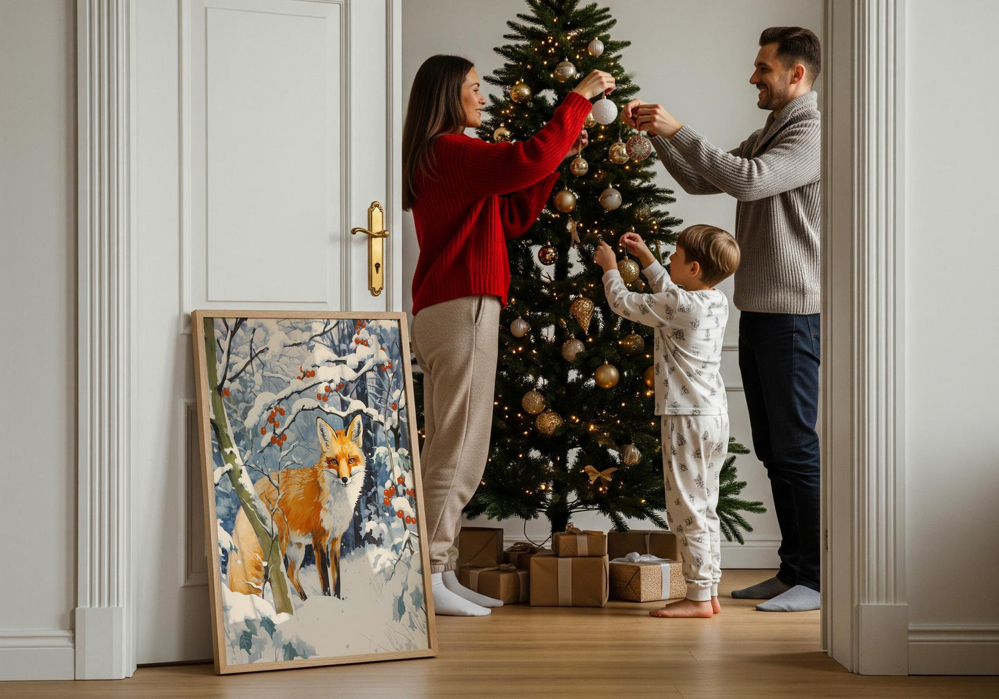 Fuchs im Winterwald Poster · Niedliches Tierbild im Schnee · Geschenkidee · Skandinavische Weihnachtsdeko · Dekoprint ohne Rahmen