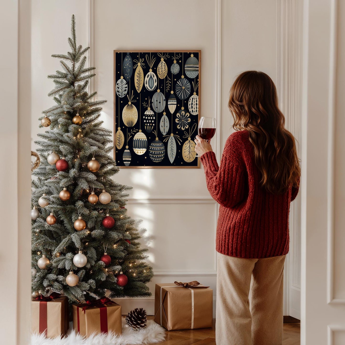 Weihnachtskugeln Poster · Geschenkidee für Weihnachtsliebhaber · Skandinavische Weihnachtsdeko · Dekoprint ohne Rahmen